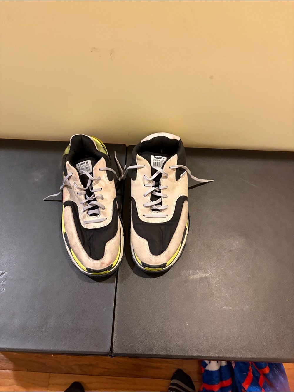 Balenciaga Black, Cream and Neon Yellow Men's Sneakers as is